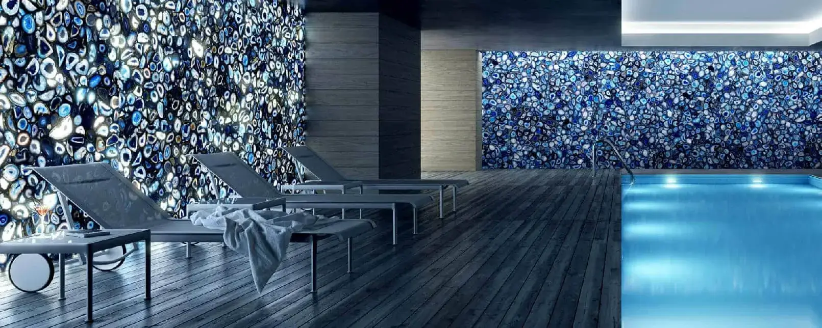 3 Backlit Blue Agate Wall Cladding For Pool Projects