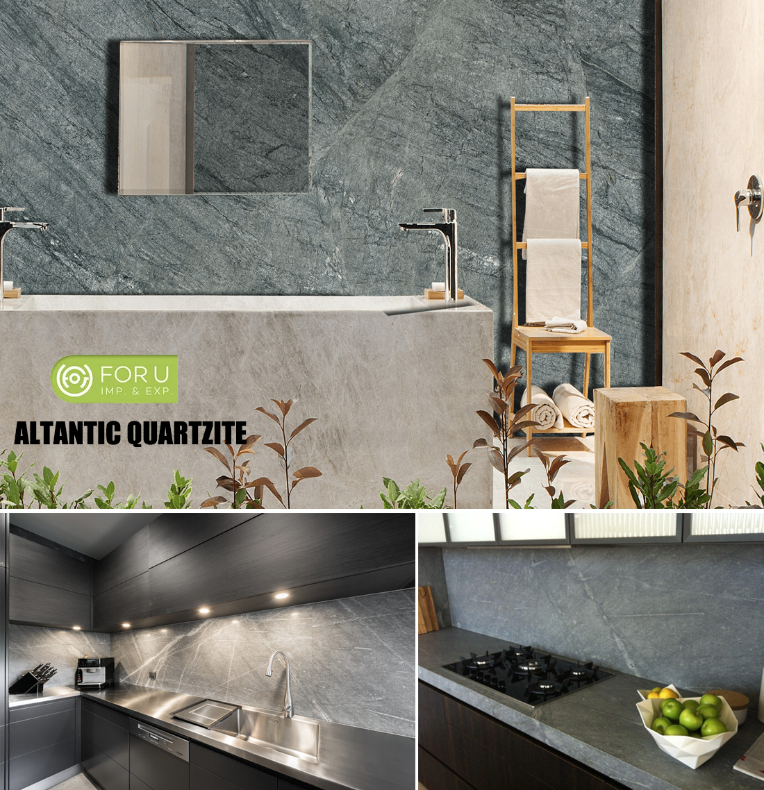 Altantic Grey Quartzite Tiles and Countertops Factory FOR U STONE