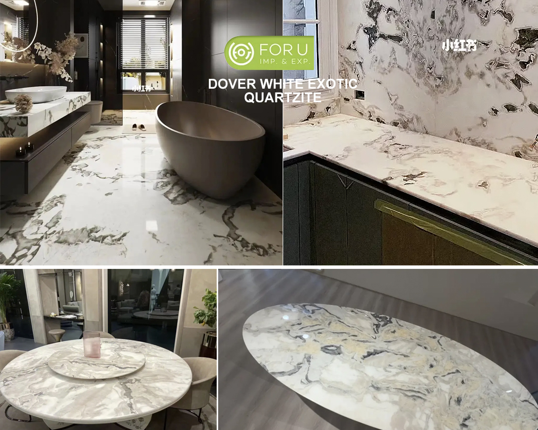 Dover White Quartzite Tiles and Tables