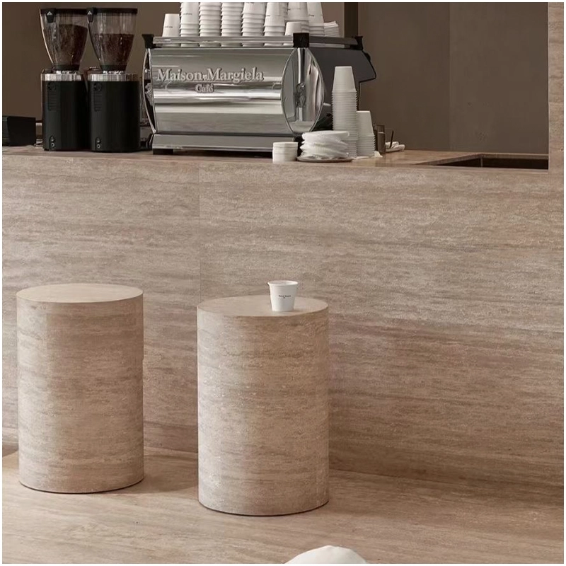 Turkish White Travertine Solid Round Column Benches FOR U STONE