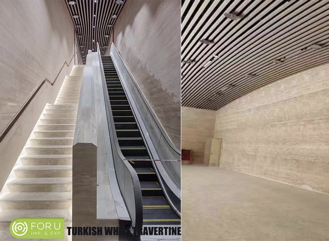 Turkish White Travertine Tiles For Stairs and Wall in commercial building projects FOR U STONE Turkish White Travertine Tiles For Stairs and Wall in commercial building projects FOR U STONE
