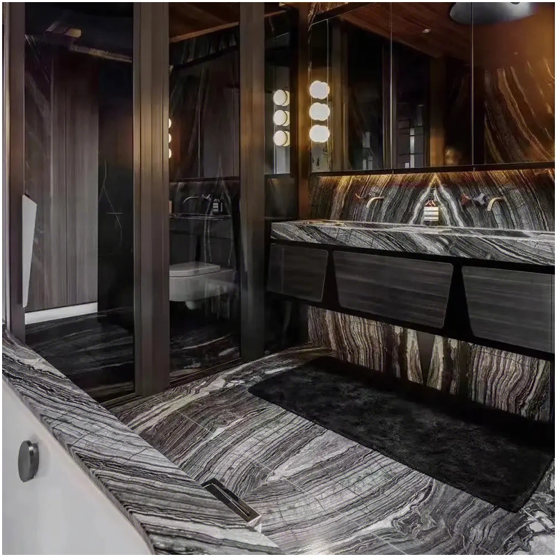 Silver Wave Black Marble Bathroom Interior Designs-FOR U STONE