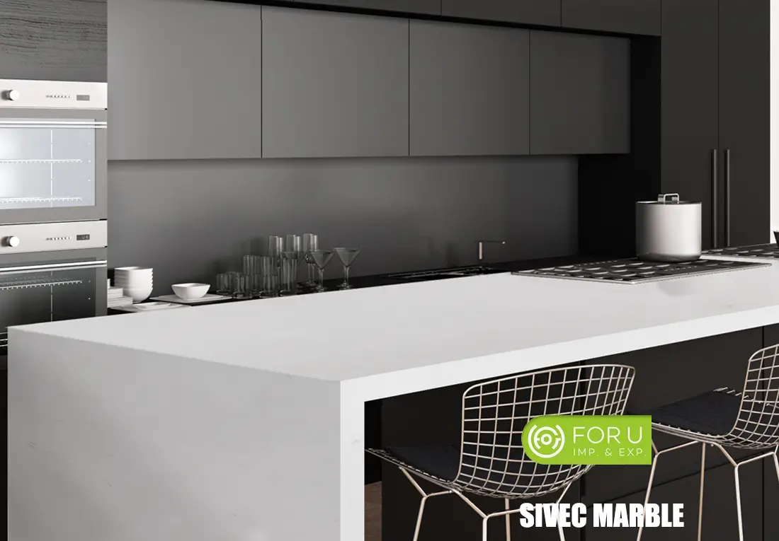 Sivec White Marble Kitchen Waterfall Countertops FOR U STONE