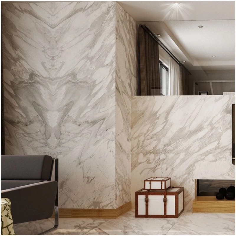 Volakas Marble Bookmatched Wall Tiles in Mansion Livingroom Spaces Volakas Marble Bookmatched Wall Tiles in Mansion Livingroom Spaces