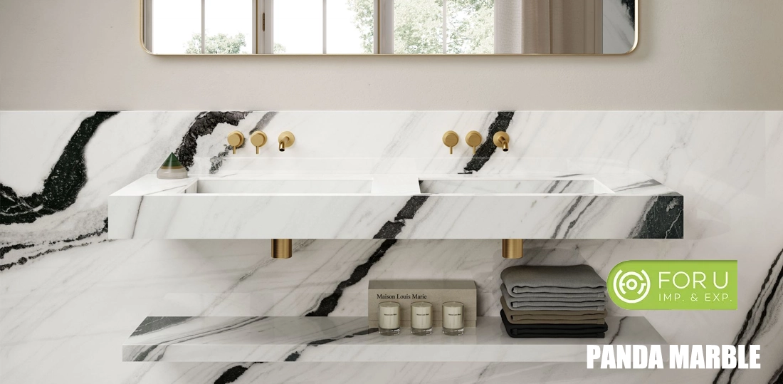 Panda Marble Double Sink Wall Handing Wasbhin in Bathroom Panda Marble Double Sink Wall Handing Wasbhin in Bathroom