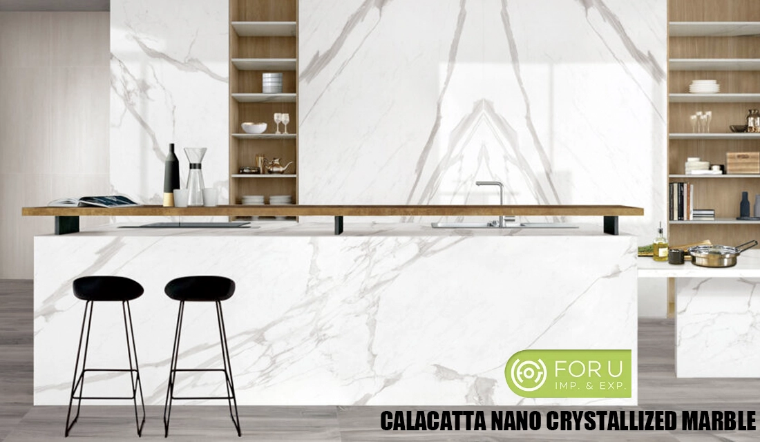 Nano Crystallized Calacatta Marble Kitchen Countertop Projects FOR U STONE Nano Crystallized Calacatta Marble Kitchen Countertop Projects FOR U STONE