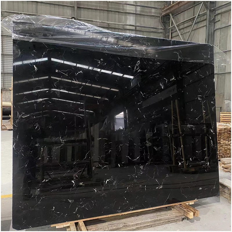Polished Black And White Marble Slab