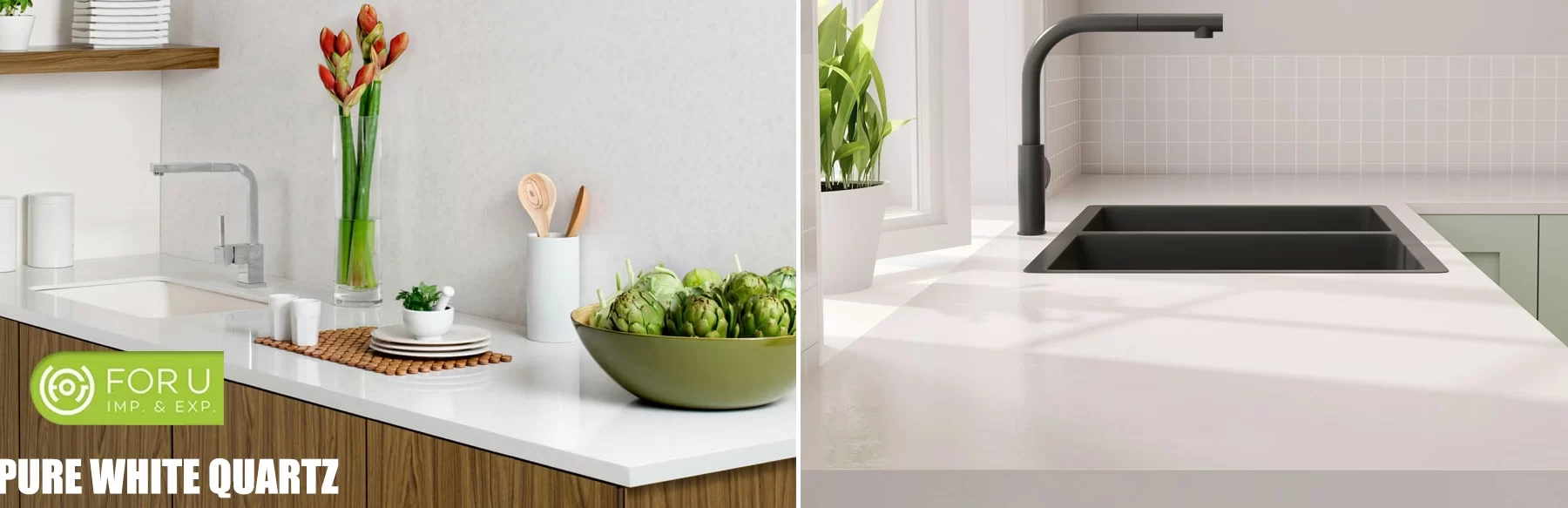 Pure White Quartz Kitchen Countertop projects FOR U STONE Pure White Quartz Kitchen Countertop projects FOR U STONE