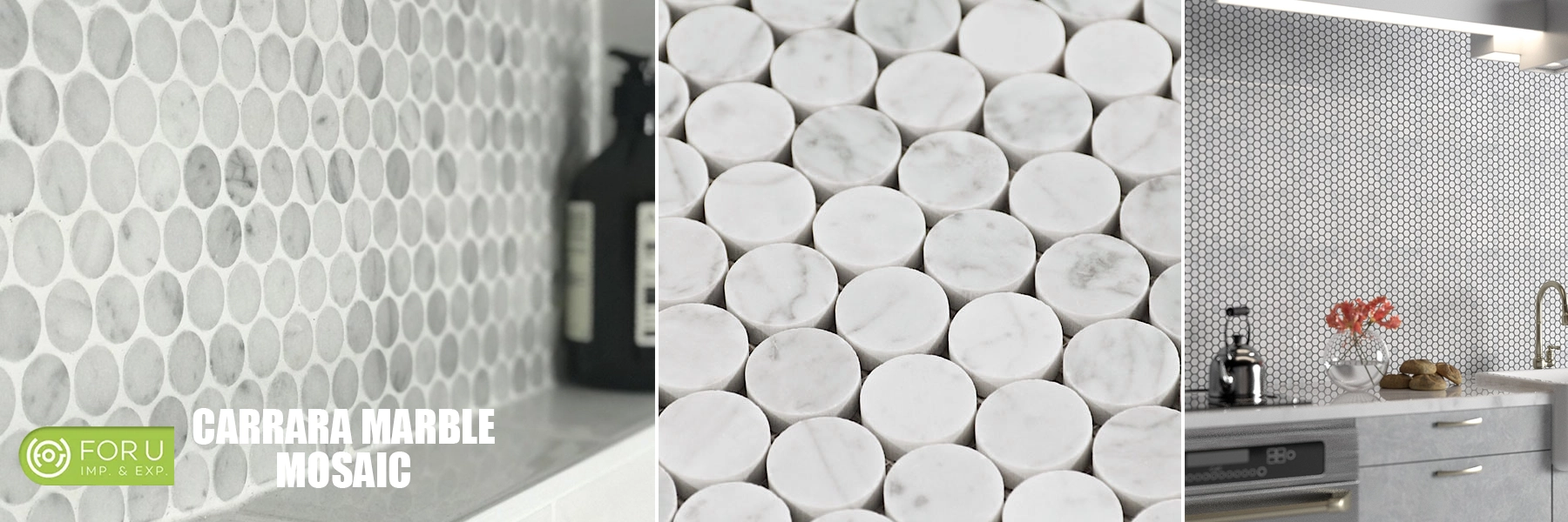 Bianco Carrara Marble Penny Round Mosaic Tiles For Kitchen Wall Projects FOR U STONE Bianco Carrara Marble Penny Round Mosaic Tiles For Kitchen Wall Projects FOR U STONE