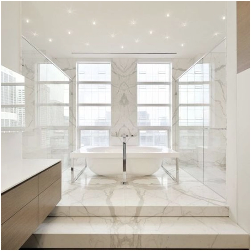 Calacatta White Marble Bookmatched Tiles For Bathroom Designs FOR U STONE