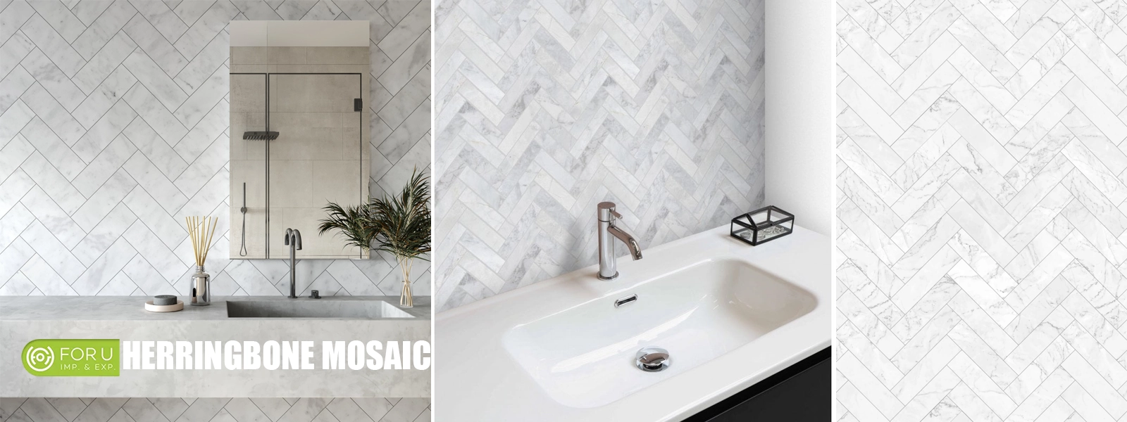 Herrringbone Marble Mosaic Tile Bathroom Floor and Wall Projects FOR U STONE