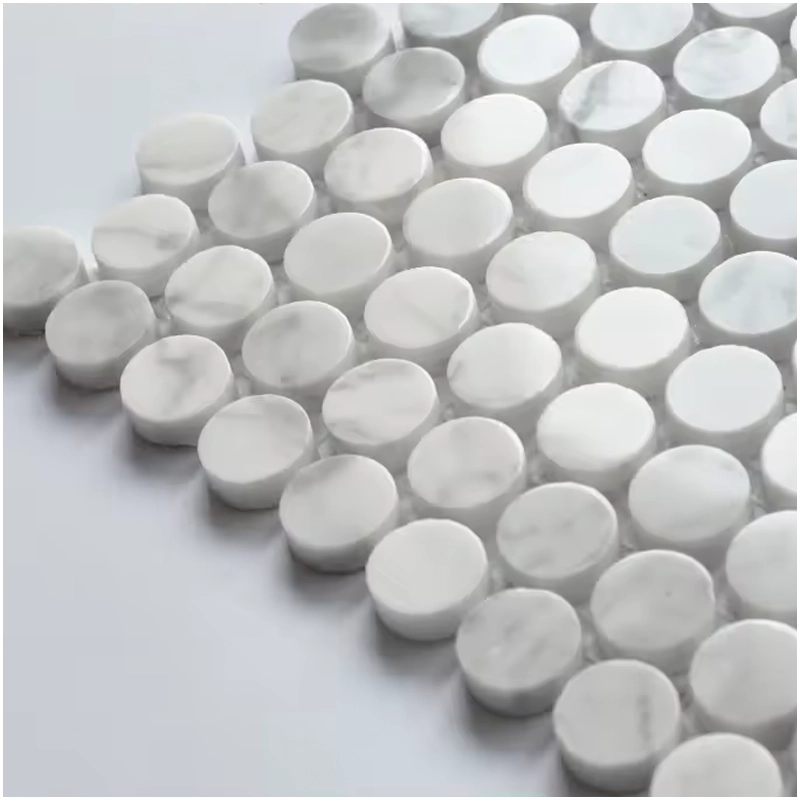 white marble penny tile