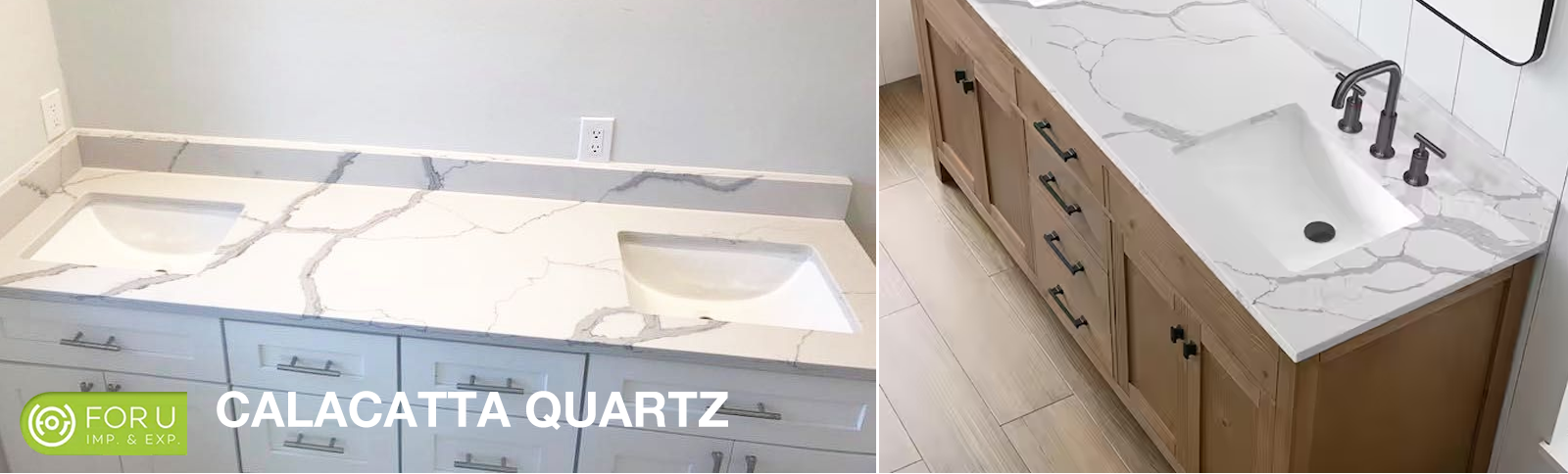 Calacatta White Quartz Double Sink Bathroom Countertop Projects FOR U STONE Calacatta White Quartz Double Sink Bathroom Countertop Projects FOR U STONE