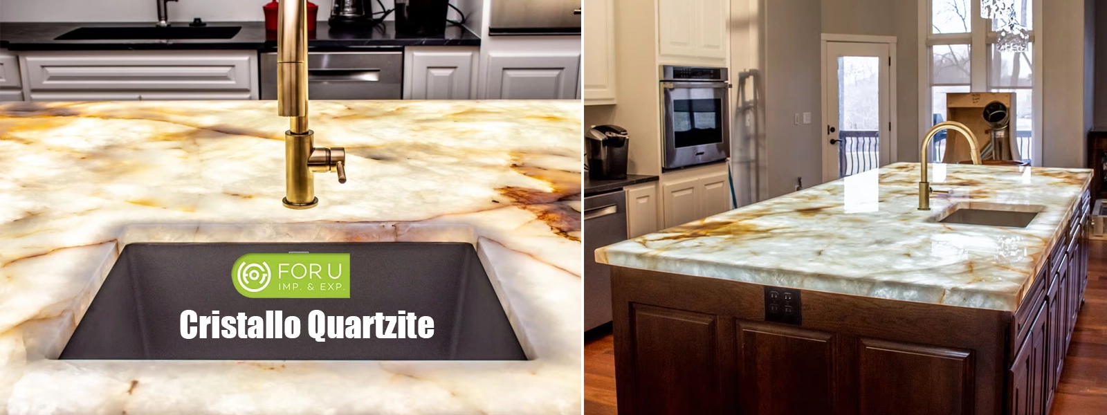 Backlit Cristallo Quartzite Kitchen Countertops in USA Luxury Villas FOR U STONE Backlit Cristallo Quartzite Kitchen Countertops in USA Luxury Villas FOR U STONE