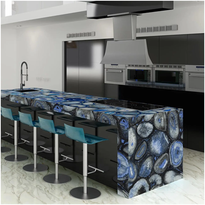 Luxury Blue Agate Countertops in Villas Projects FOR U STONE Luxury Blue Agate Countertops in Villas Projects FOR U STONE