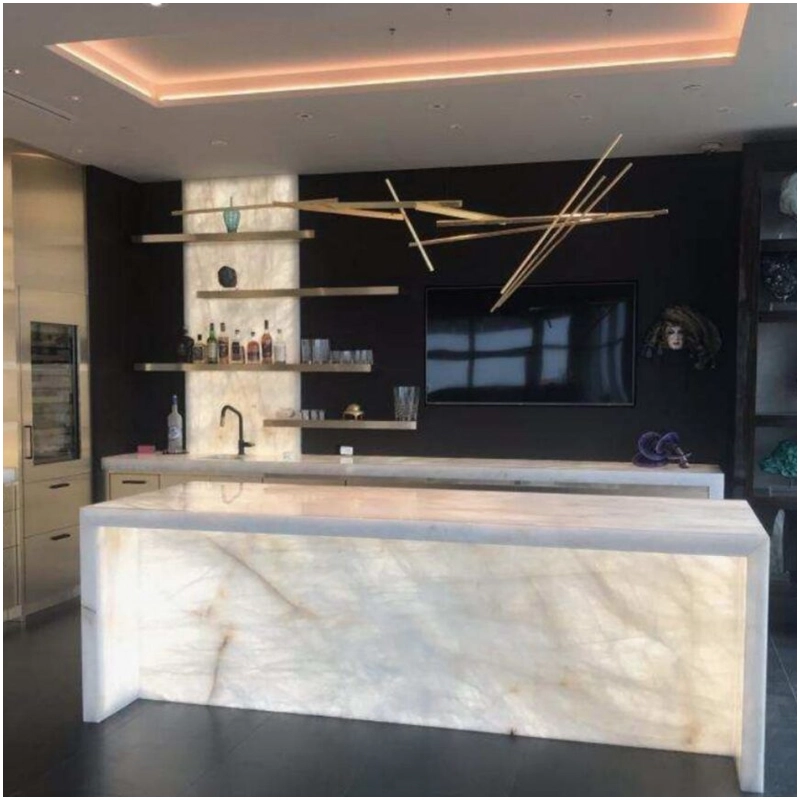 Backlit Cristallo Quartzite Countertops in USA Luxury Mansion Kitchen FOR U STONE