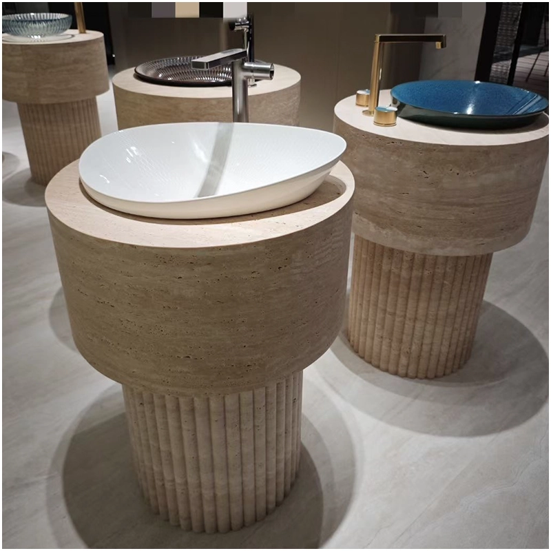 Beige Travertine Fluted Base Sink