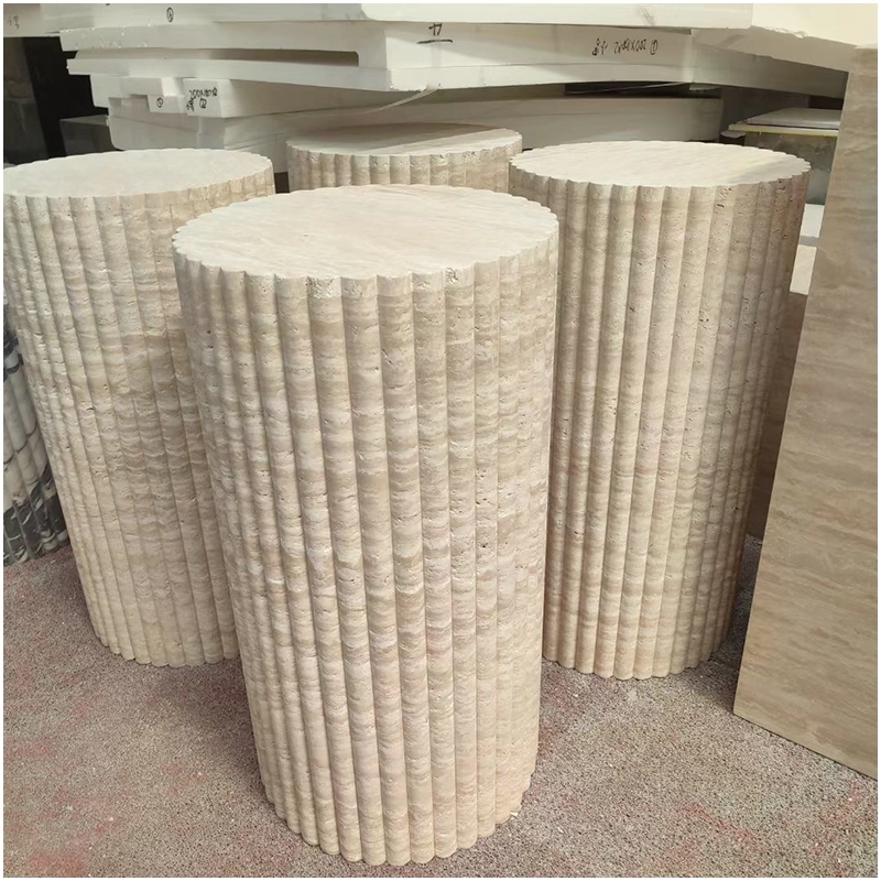 Fluted Beige Travertine Plinth