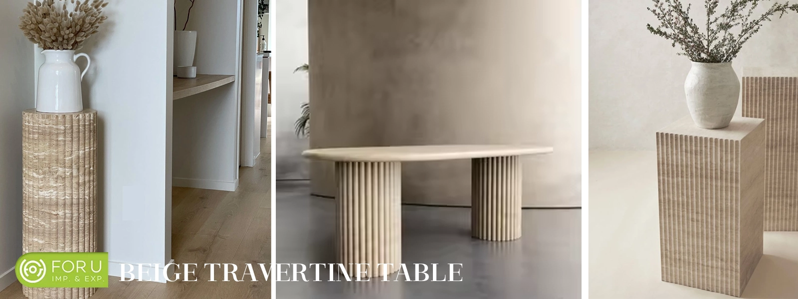 Fluted beige travertine plinth table for home FOR U STONE Fluted beige travertine plinth table for home FOR U STONE