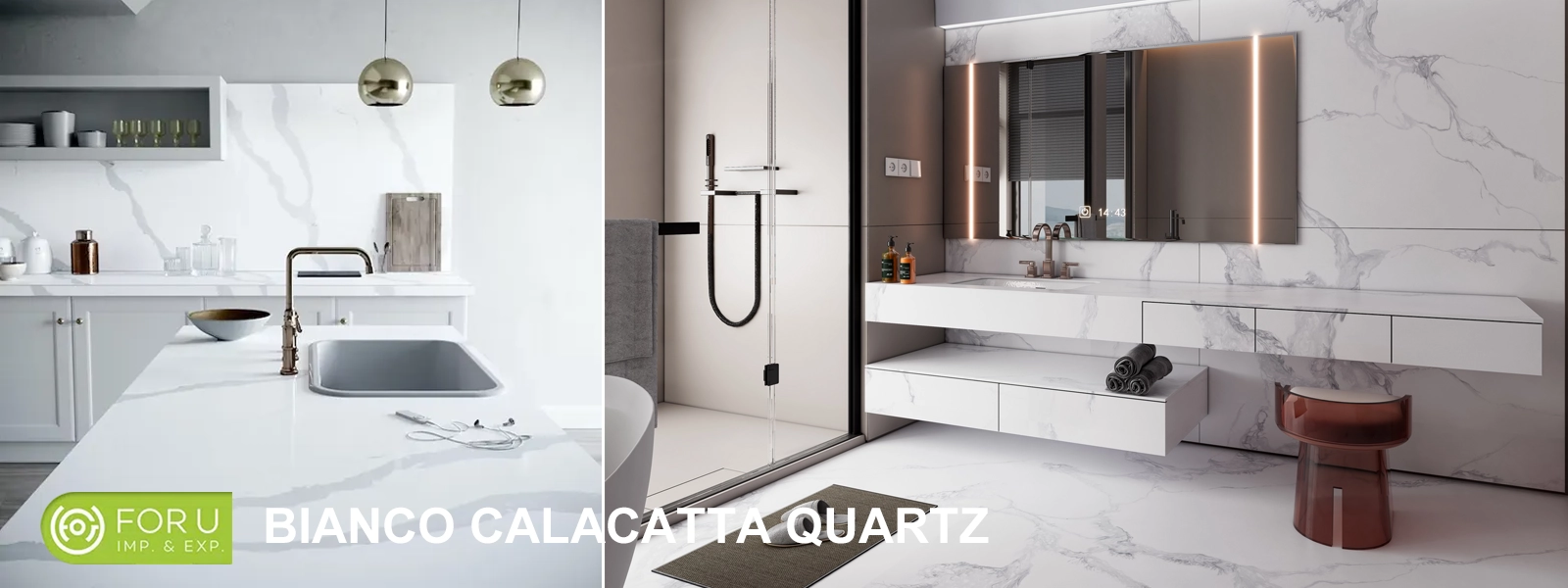 Bianco Calacatta Quartz Kitchen and Bathroom Countertops Factory FOR U STONE Bianco Calacatta Quartz Kitchen and Bathroom Countertops Factory FOR U STONE