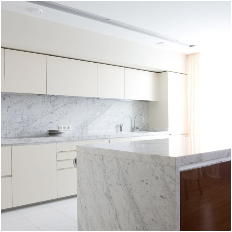 Carrara Marble Waterfall Island tops in Villas FOR U STONE Carrara Marble Waterfall Island tops in Villas FOR U STONE