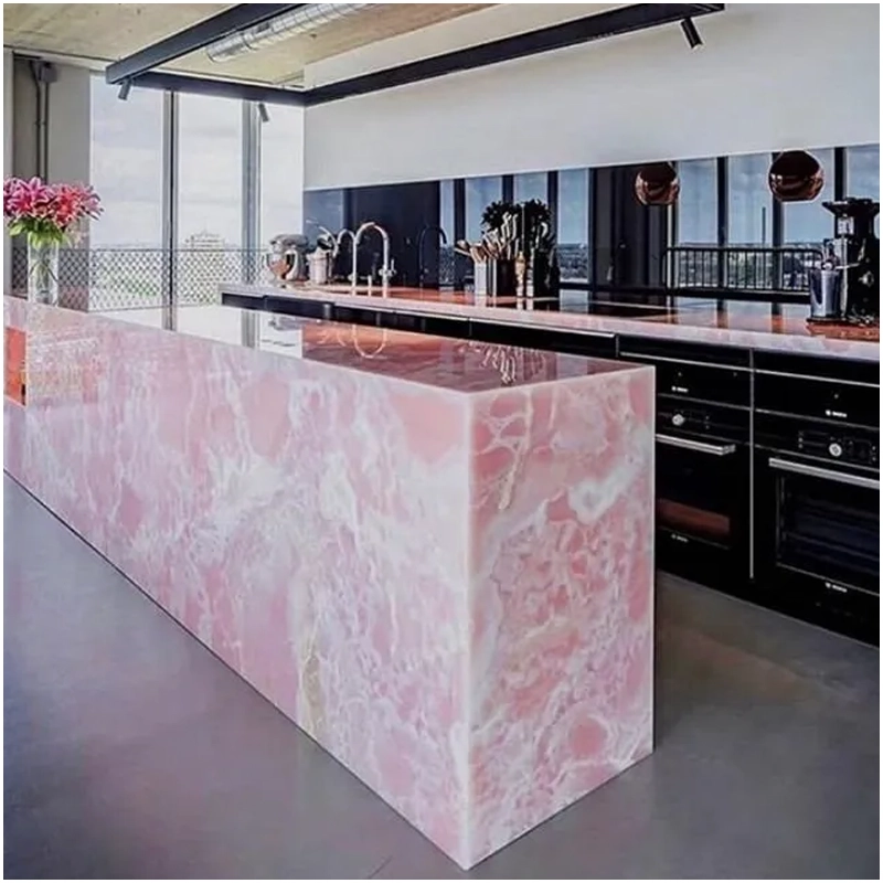 Pink Onyx Marble Countertops in Luxury Home FOR U STONE Pink Onyx Marble Countertops in Luxury Home FOR U STONE