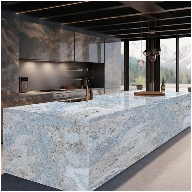 Azul Cielo Blue Quartzite Countertops in Luxury Home Azul Cielo Blue Quartzite Countertops in Luxury Home