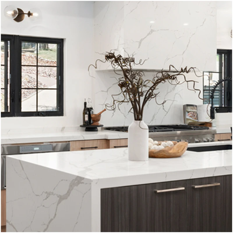 Calacatta Quartz Waterfall Countertops from Q Quartz Calacatta Quartz Waterfall Countertops from Q Quartz