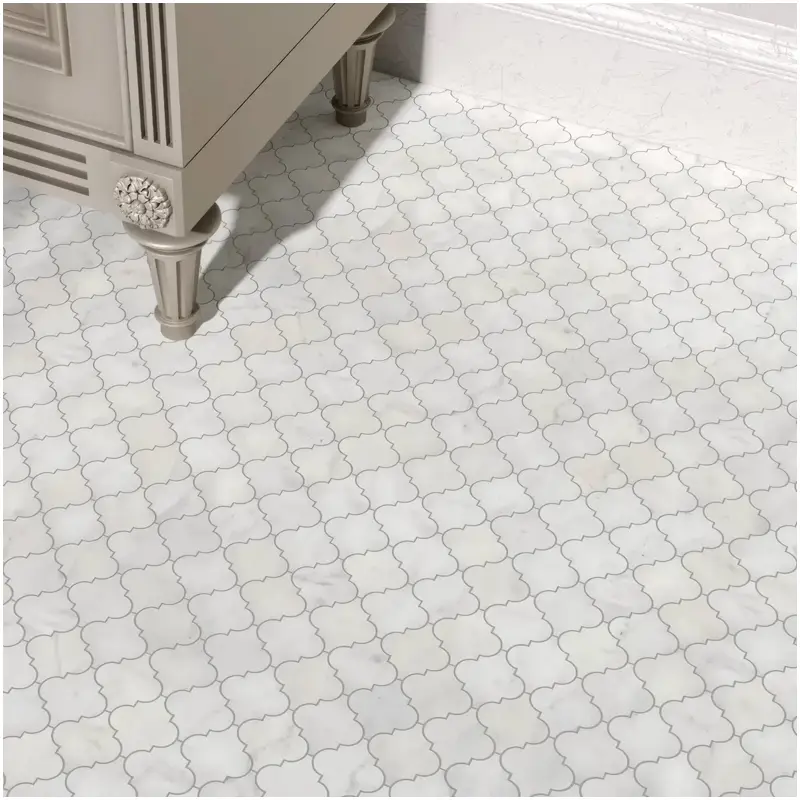 Carrara Marble Lantern Mosaic Tiles in Bathroom Floor