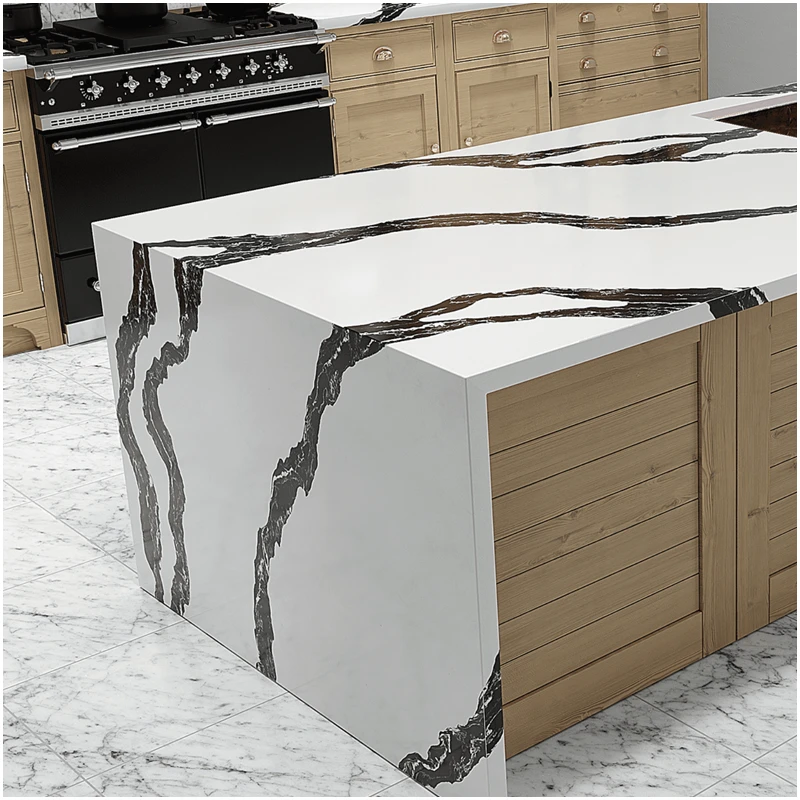 Panda Quartz Waterfall Countertops Panda Quartz Waterfall Countertops