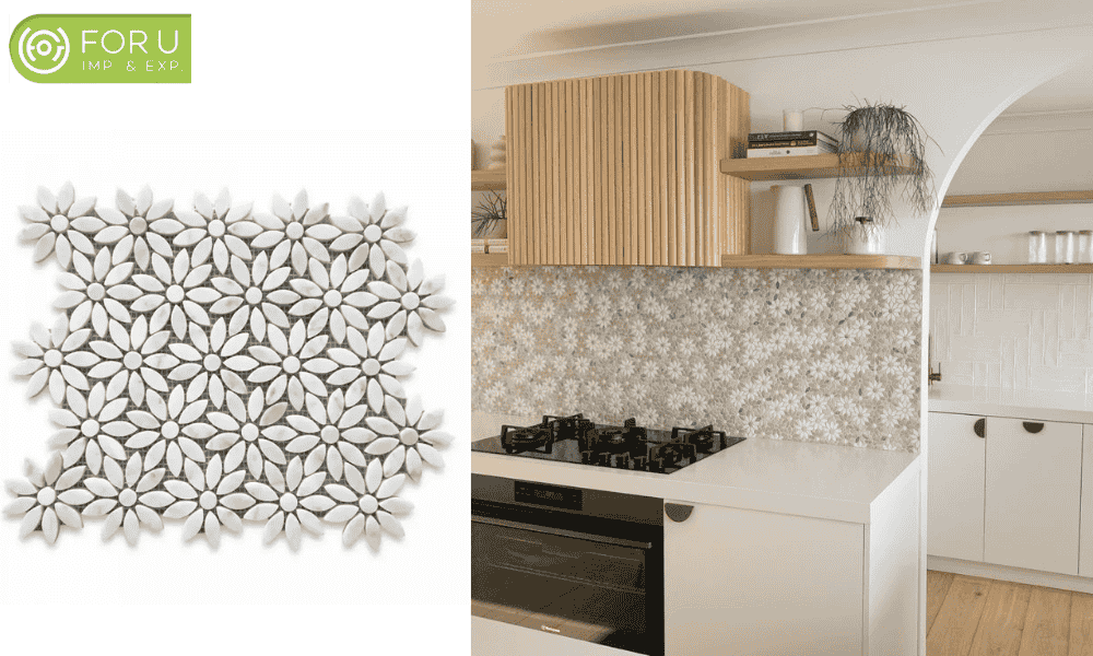 White Marble Daisy Flower Mosaic Tile White Marble Daisy Flower Mosaic Tile