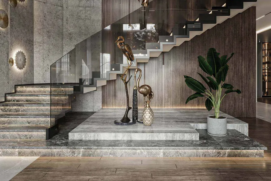 Grey Marble Stair Case Designs For Villas