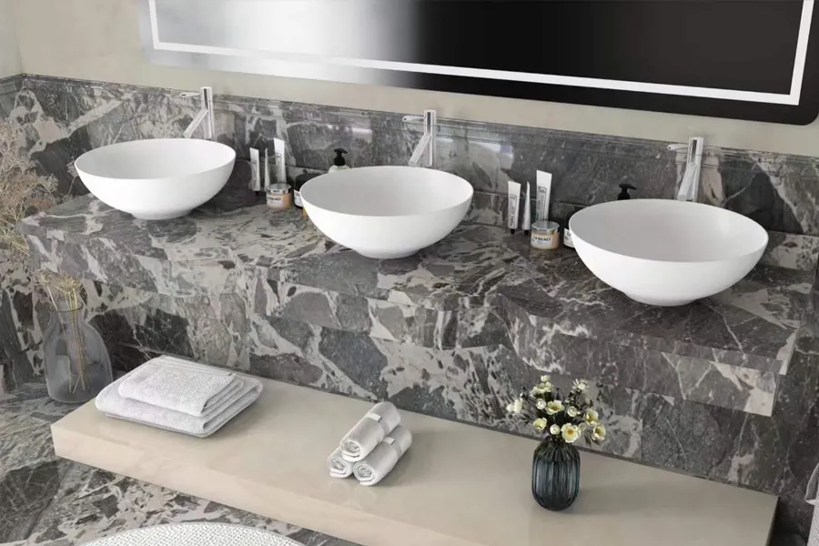 Panda Grey Marble Wall Hanging Vanity Top projects