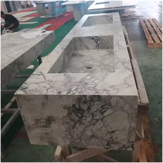 Super White Quartzite Integrated Sink Countertop